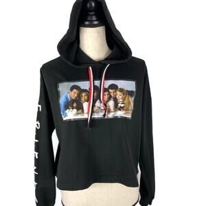 FRIENDS Cropped Hoodie Sweatshirt Pullover Black Television Series Y2K Womens XS